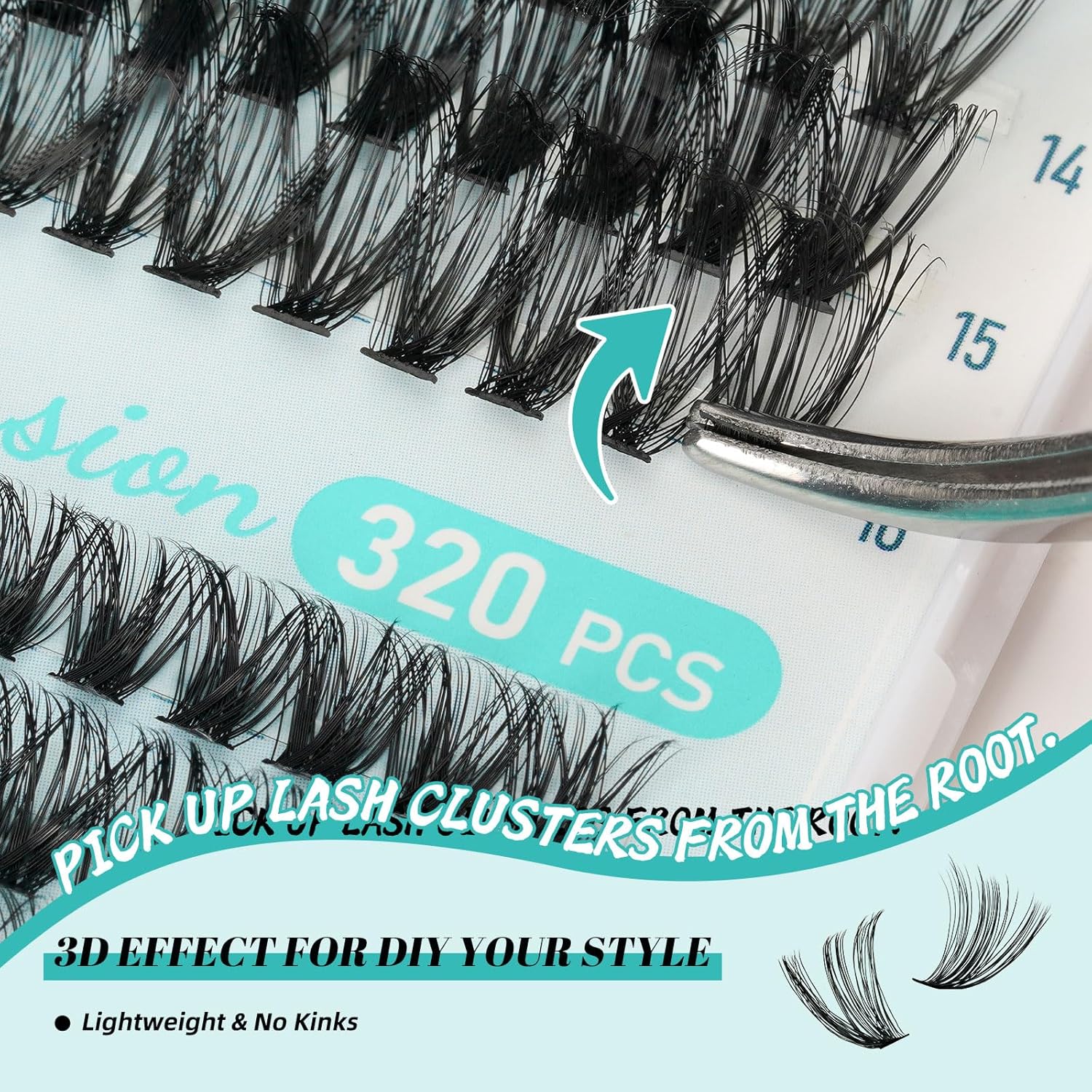 Lash Extension Kit 320Pcs,DIY Individual Lashes Clusters Kit,Lash Bond And Seal,Lash Remover For Eyelashes Extensions,Lash Applicator Tool For False Eyelash Cluster Kit At Home(40D50D,D-Mix9-16mmKit)-GlimoraGlow