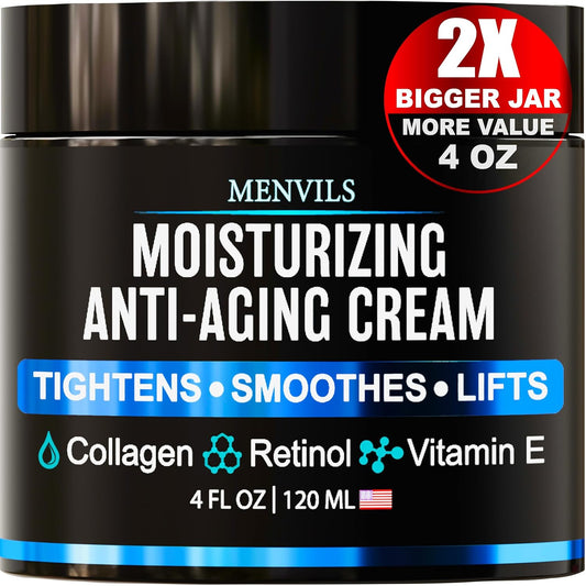 Mens Face Moisturizer Cream - Anti Aging & Wrinkle for Men with Collagen, Retinol, Vitamins E, Jojoba Oil - Face Lotion - Age Facial Skin Care - Eye Wrinkle - Day & Night - 4 oz-GlimoraGlow