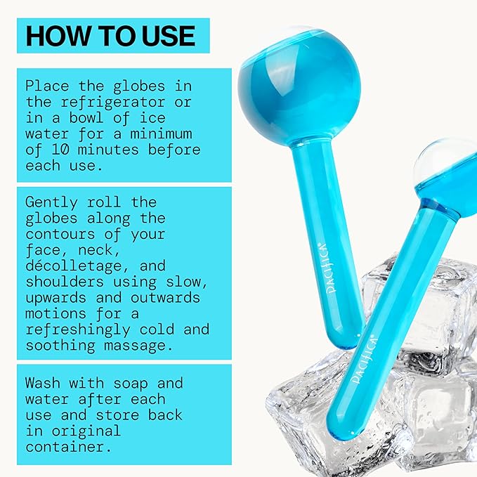 Pacifica Ice Roller Cryo Globes – Cooling Glass Facial Massager for Face, Eyes & Neck – Cold Therapy Beauty Tool for Puffy Eyes, Dark Circles, Redness, Wrinkles – Skin Care Gift for Women & Men-GlimoraGlow