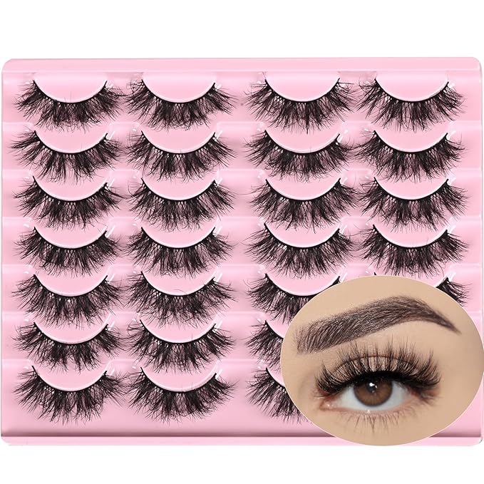 FARRED Fluffy Lashes Natural False Eyelashes Short Wispy Lash Pack 14 Pair Natural Look Cat Eye Strip Eyelash Small Fake Lashes Full Pestañas Sets for MUA and Beginners Daily Makeup (F11 | 7-16mm)-GlimoraGlow