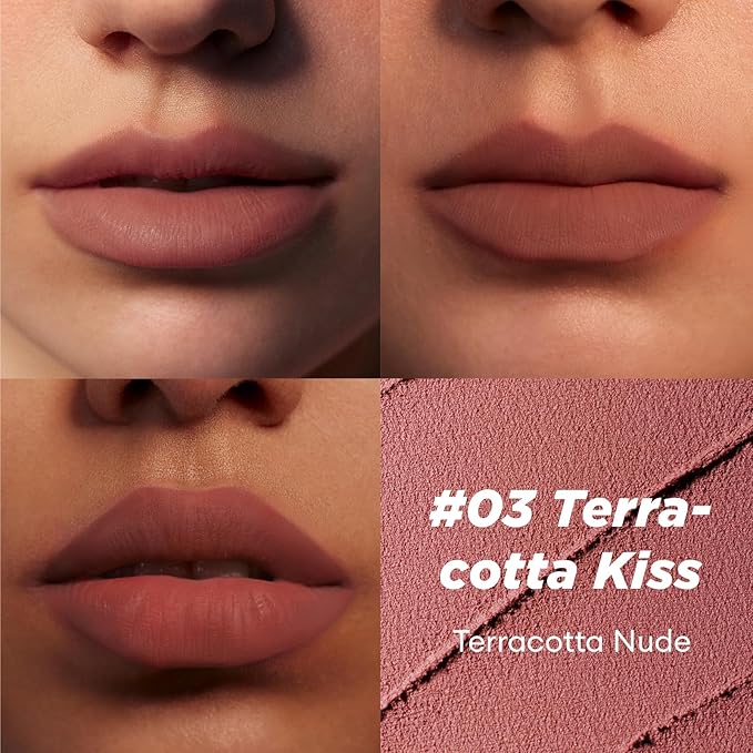 ITY Velvet Matte Finish Lip Stain-Mousse Textured Pudding Pot Lip Clay with Brush, Nude Shade, Dual-Use as Lipstick and Blush, Conceals Lip Lines, Rich Pigment, 0.21 oz (6g) in Terracotta Kiss-GlimoraGlow