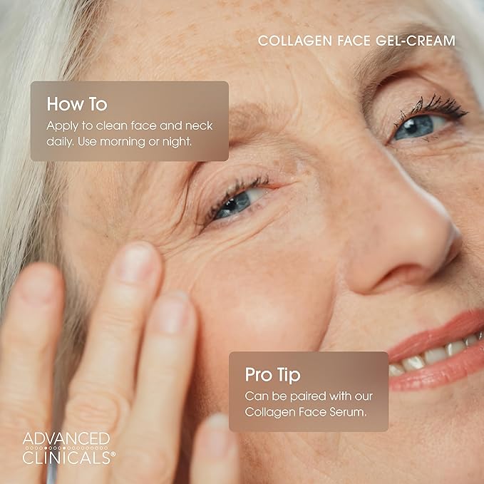 Advanced Clinicals Collagen Cream Gel-Like Facial Lotion | Collagen Peptide + Hyaluronic Acid Moisturizer For Face Helps Hydrate Dry Skin & Improve Appearance Of Wrinkles & Fine Lines, 2 Fl Oz-GlimoraGlow