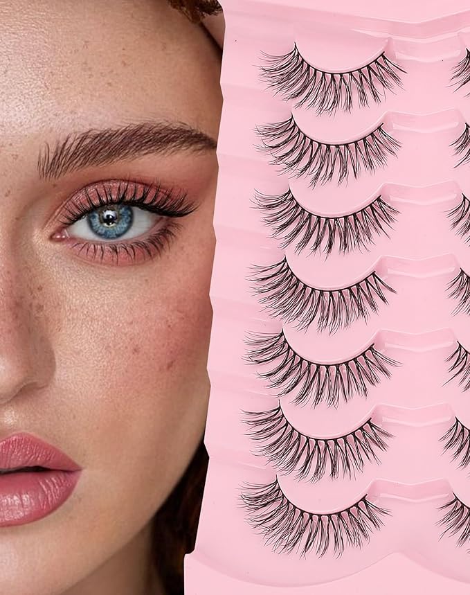 Wispy Lashes Natural Look Flared Strip False Eyelashes Round Eye Lash Soft False Mink Eyelash Fluffy Pack 7 Pairs 15MM D80-GlimoraGlow