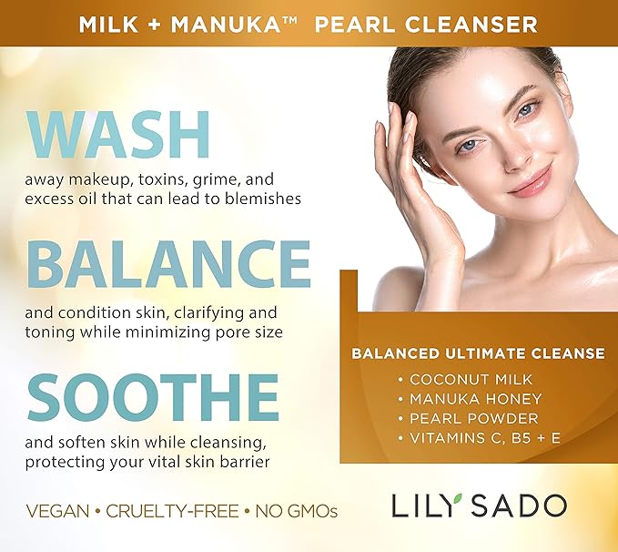 LILY SADO MILK+MANUKA™ Coconut Milk & Manuka Honey Gentle Gel Face Cleanser - Natural Cruelty-Free Facial Wash Cleanses, Balances, Soothes & Hydrates - Reduces Pores & Blackheads - 5oz-GlimoraGlow
