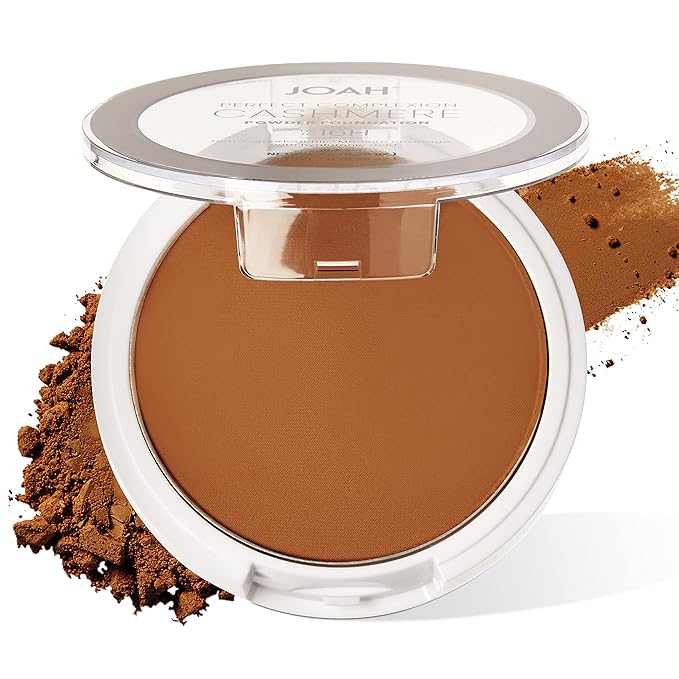 JOAH Perfect Complexion Cashmere Powder Foundation, Medium Face Coverage, Matte Finish, Korean Makeup, Compact Design For Oily & All Skin Types, 16 Hour Wear, Deep with Neutral Undertones-GlimoraGlow