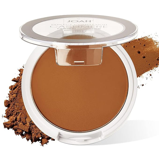 JOAH Perfect Complexion Cashmere Powder Foundation, Medium Face Coverage, Matte Finish, Korean Makeup, Compact Design For Oily & All Skin Types, 16 Hour Wear, Deep with Neutral Undertones-GlimoraGlow
