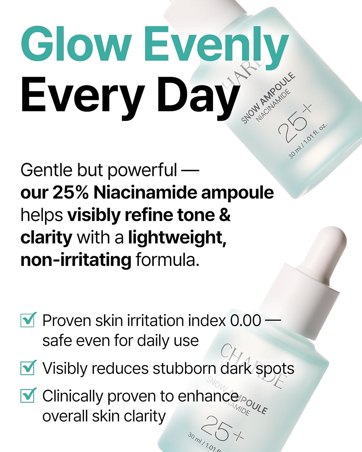 Charde Niacinamide 25% Snow Ampoule for Face, Dark Spot Care for Hyperpigmentation, Freckles & Sun Spots | Radiance Boosting with White Garcinia & Arbutin, Korean Skin Care, 1.01 fl. oz.-GlimoraGlow