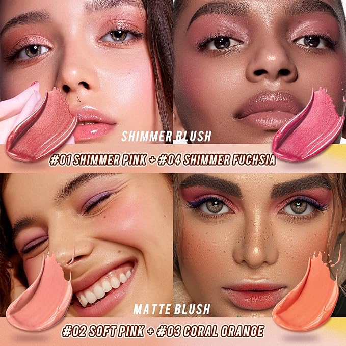 2 Pcs Cream Blush Stick Makeup Kit, Natural Shimmer & Matte Stick Blush Wand for Cheeks, Lightweight Blendable Silky Cream Blush Makeup -Matte Blush (#02 Soft Pink #03 Coral Orange)-GlimoraGlow