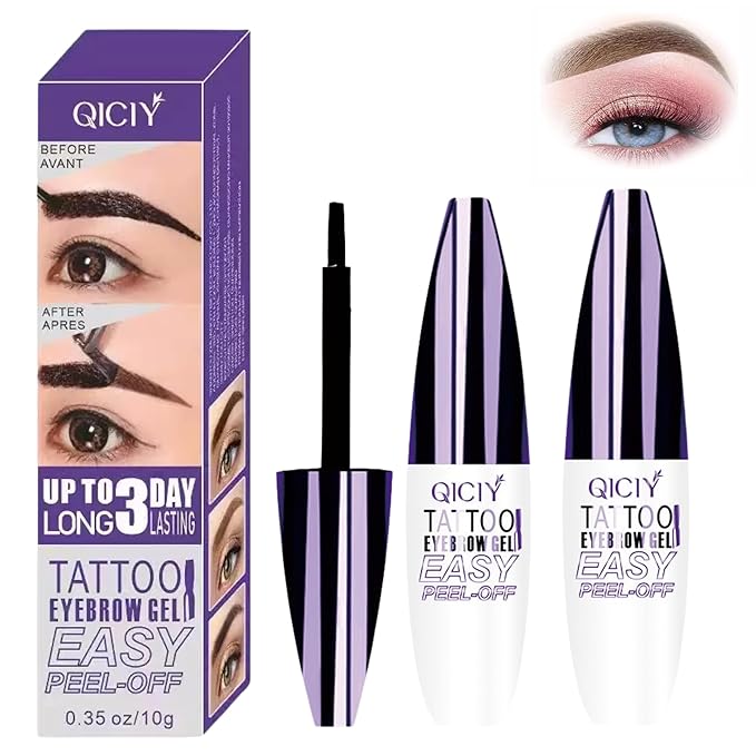2 Pcs Dark Brown Easy Peel Off Eyebrow Gel, Tattoo Eyebrow Tint, Waterproof & Sweatproof Peel Off Tinted Eyebrow, Long-lasting Natural Color Up to 3 Days, Eyebrow Tattoo for All Skin Types (#01)-GlimoraGlow