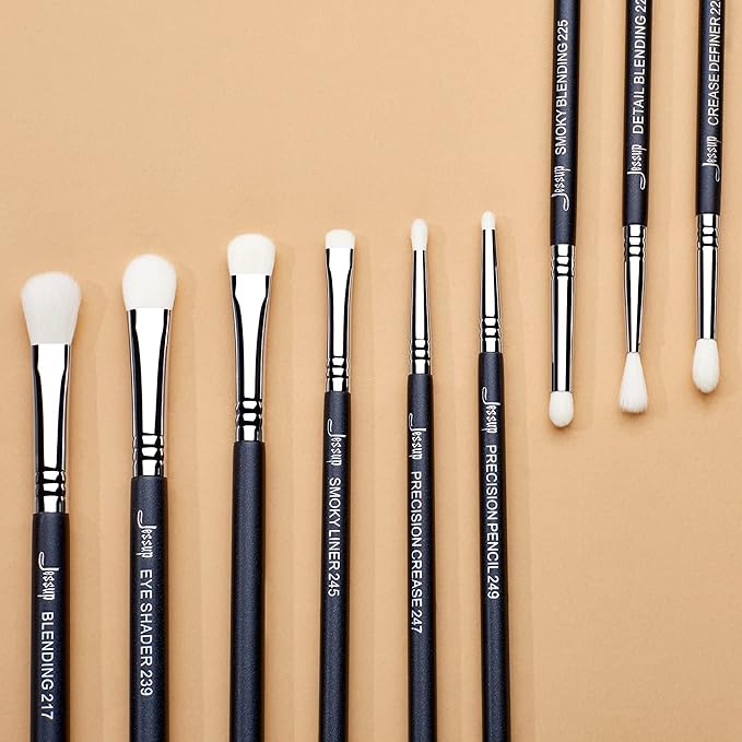 Jessup Eyeshadow Brush Set 11pcs Eye Makeup Brushes Set Professional Eye Shadow Brush Blending Brush Shader Crease Brush Black T340-GlimoraGlow