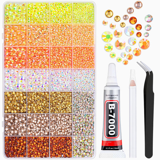 20000Pcs Yellow Rhinestones for Bedazzling with 1Pcs B7000 Jewelry Glue, Resin Rhinestones for Crafting Crafts DIY, Bedazzler Kit Gems for Clothing Shoes Tumblers Nail Art Assorted Size 3/4/5/6mm-GlimoraGlow