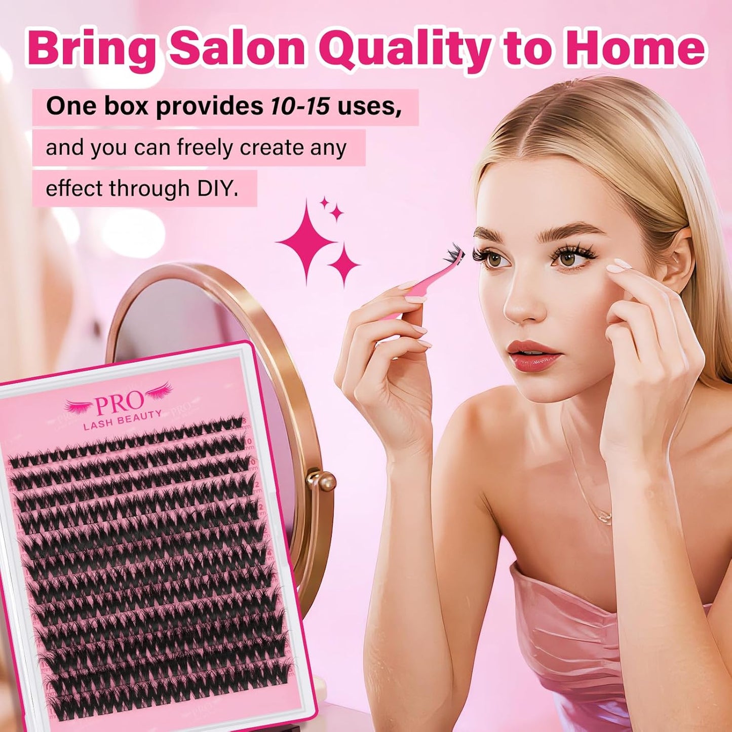 PRO LASHBEAUTY Lash Clusters, Eyelash Clusters 8-18 Mixed Cluster Eyelash Extensions Mixed Lash Extension Reusable Soft & Comfortable (Sunrise,8-16mix)-GlimoraGlow