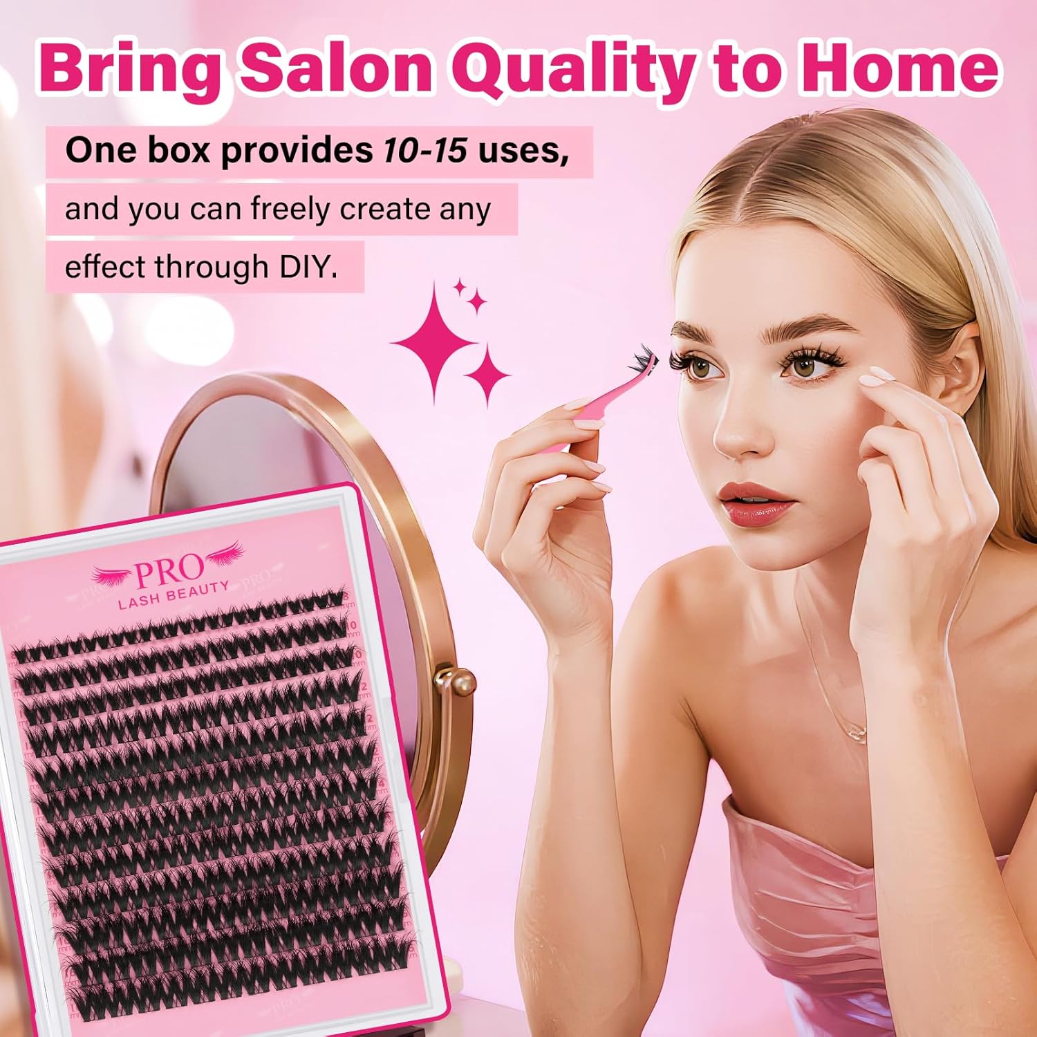 PRO LASHBEAUTY Lash Clusters, Eyelash Clusters 8-18 Mixed Cluster Eyelash Extensions Mixed Lash Extension Reusable Soft & Comfortable (Sunrise,8-16mix)-GlimoraGlow