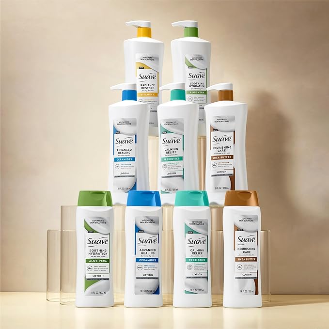 Suave Calming Relief Hand & Body Lotion for Women With Prebiotics For Sensitive Skin, Fragrance & Allergen Free, Helps Restore Skin's Moisture Barrier, 18 FL OZ, 6 Pack-GlimoraGlow