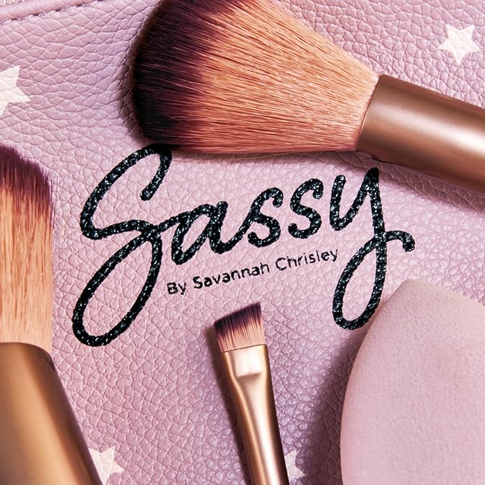 Sassy by Savannah Chrisley Sassy Brush Kit - Beauty Tool Kit for Women - All-in-One Beauty for Eyes and Face - Brush Kit Great for Makeup Application - Kit Includes Reusable Zipper Pouch - 4 Pc-GlimoraGlow