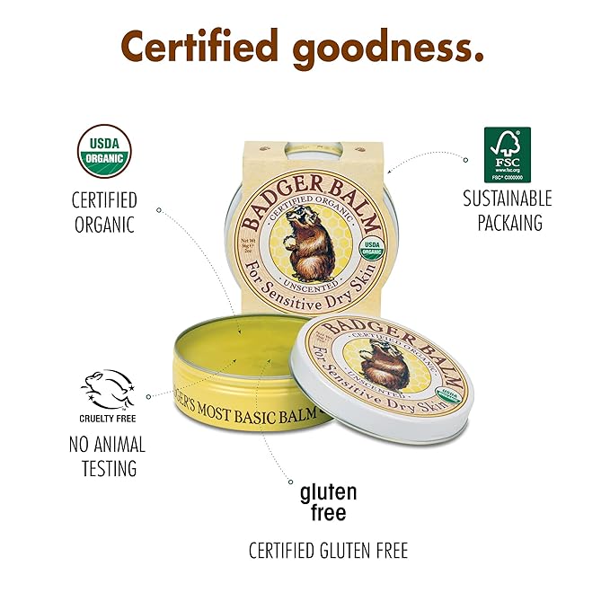 Badger - Unscented Dry Skin Balm, Sensitive Skin Balm, Moisturizing Balm for Dry Cracked Skin, Unscented Balm, Skin Moisturizer Balm, 2 oz (3 Pack)-GlimoraGlow