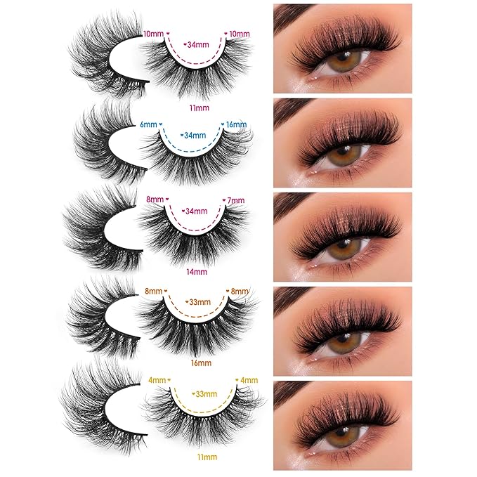 JIMIRE False Eyelashes Natural Fluffy Wispy Faux Mink Lashes 5D 14mm-18mm 5 Styles Mixed Lashes for Small Eyes Natural Look Fake Eyelashes 20 Pairs Multipack-GlimoraGlow