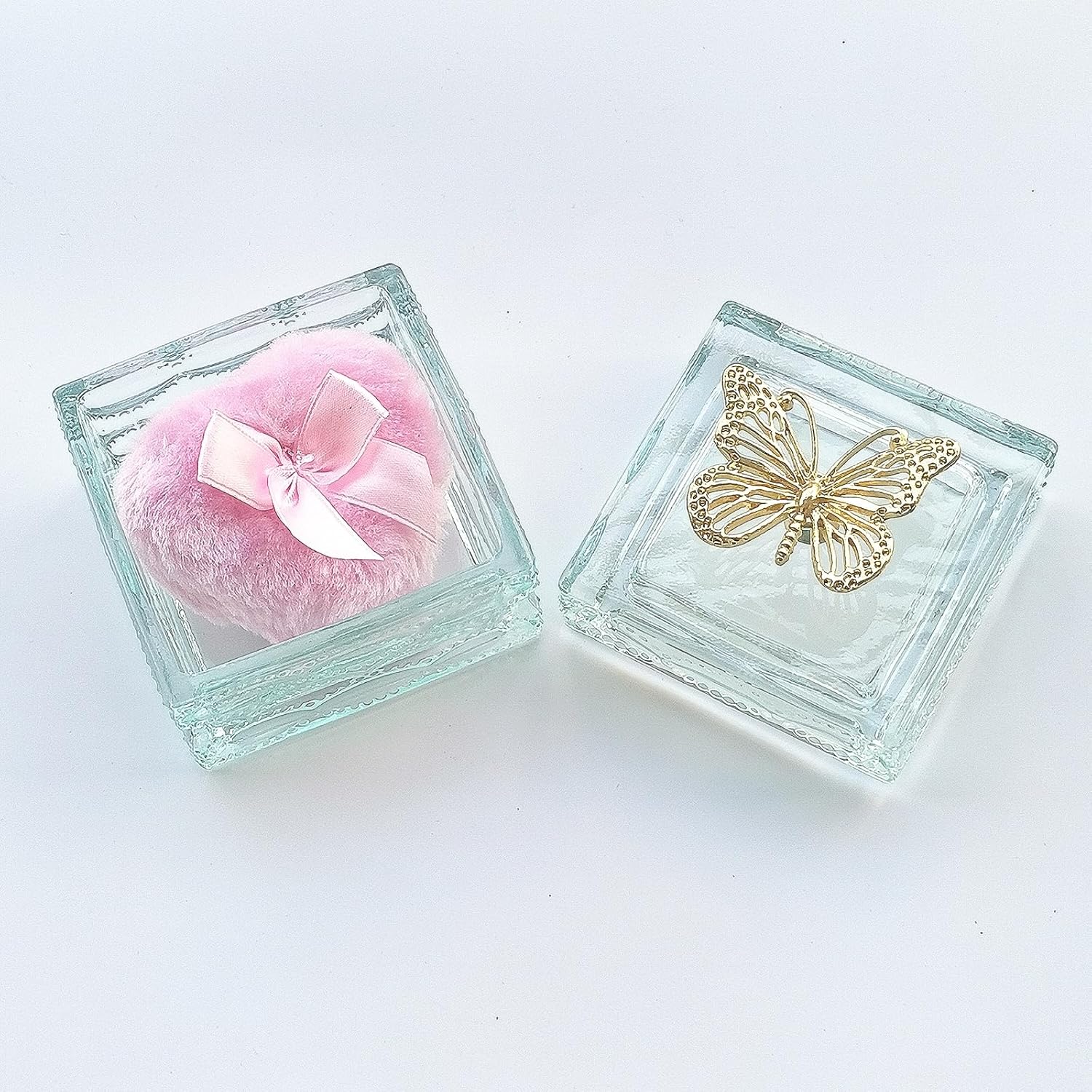 Body Powder Puff and Container - Glass Dusting Powder Container with Soft Puffs Vintage Powder Puff Case for Women & Girls (3.23x3.23x2.95 H IN) - GRB016-Light Green-GlimoraGlow