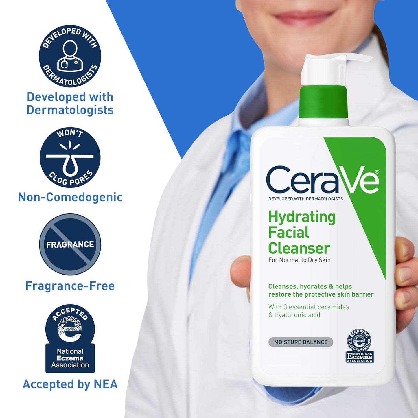 CeraVe Hydrating Facial Cleanser, Moisturizing Face Wash For Dry Skin, Hyaluronic Acid + Ceramides + Glycerin, Hydrating Cleanser For Normal To Dry Skin, National Eczema Association Certified-GlimoraGlow