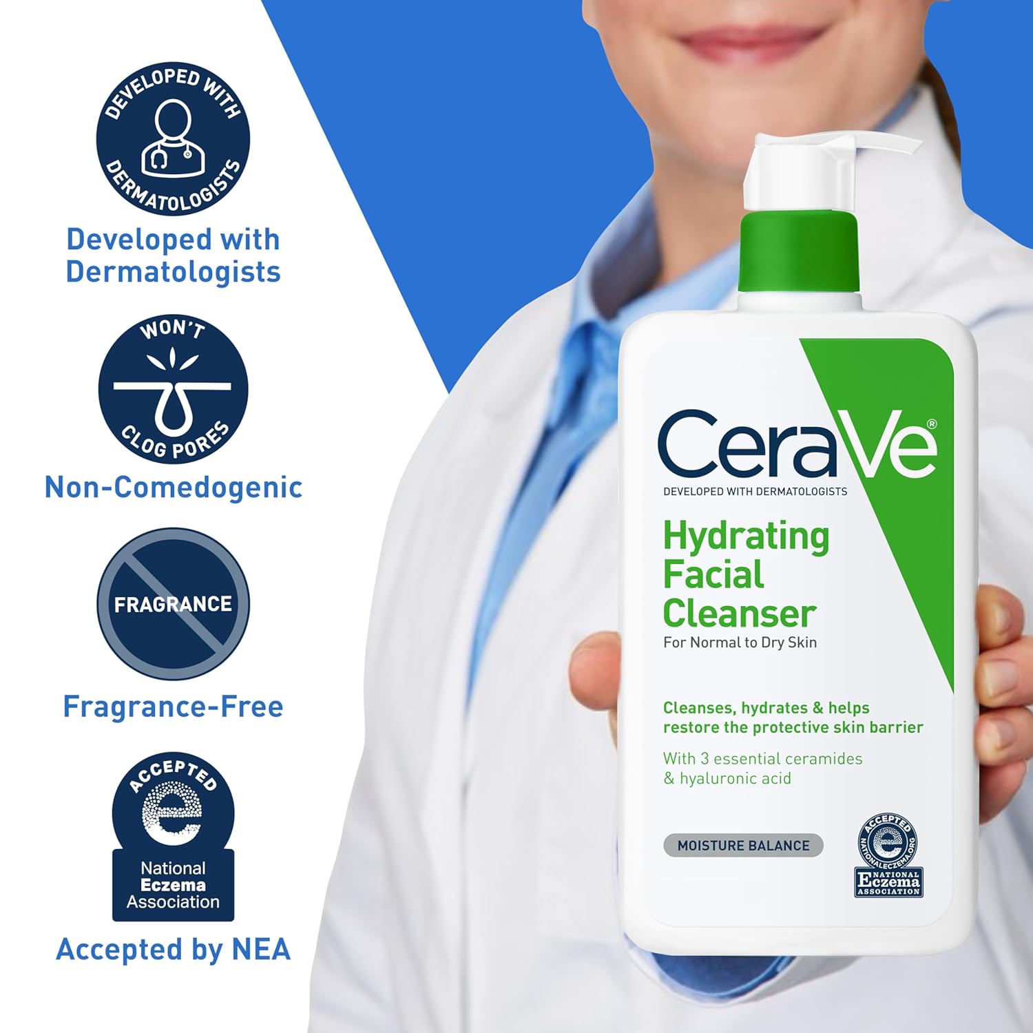 CeraVe Hydrating Facial Cleanser, Moisturizing Face Wash For Dry Skin, Hyaluronic Acid + Ceramides + Glycerin, Hydrating Cleanser For Normal To Dry Skin, National Eczema Association Certified-GlimoraGlow