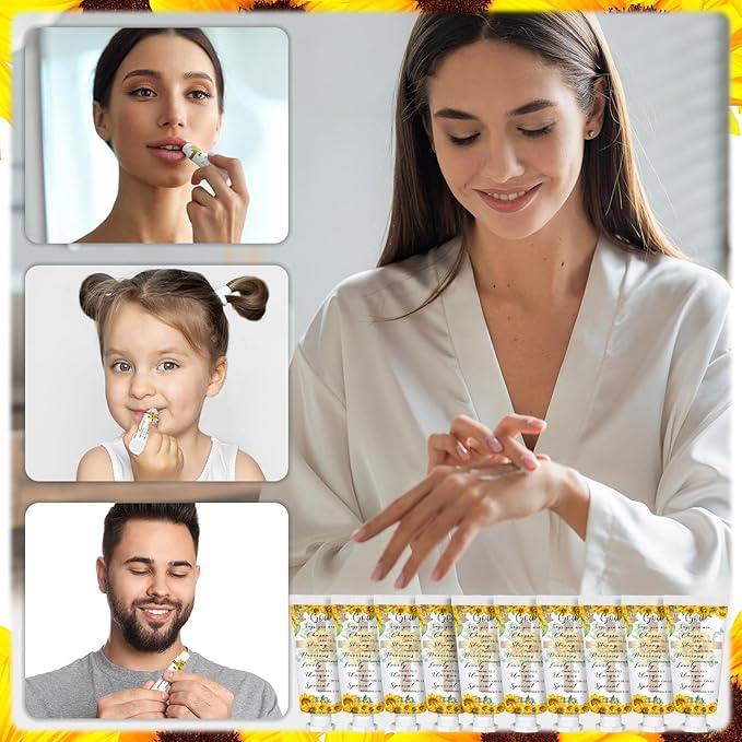 144 Pcs Christian Lip Balm Hand Cream Set Party Favors, Include 36 Bible Lip Balm 36 Moisturizing Hand Cream 36 Bags 36 Cards and Ropes for Accessories Gifts (Biblical, Sunflower)-GlimoraGlow