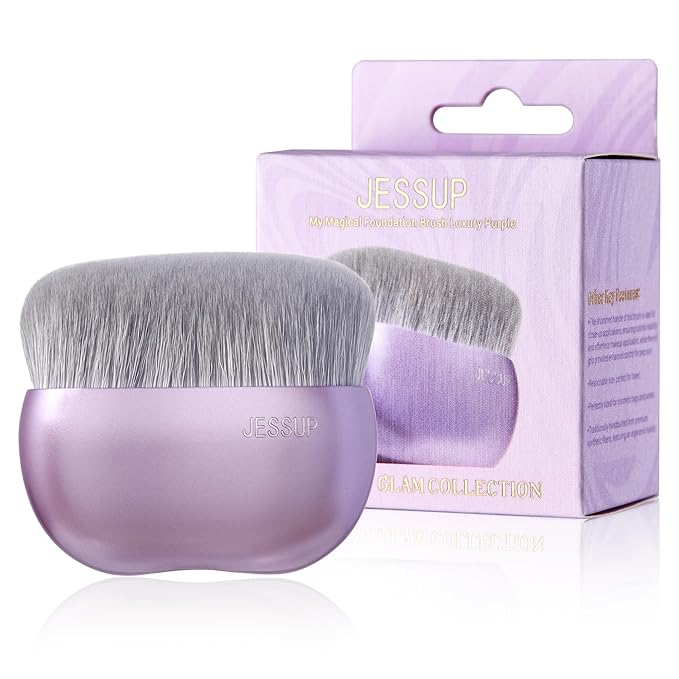 Jessup Foundation Brush for Liquid Makeup, Large Flat Top Kabuki Brush for Blending, Buffing, Stippling, Luxury Purple SF003-GlimoraGlow