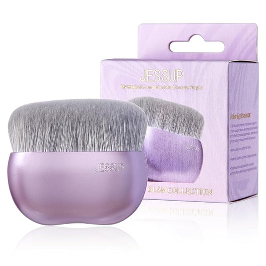 Jessup Foundation Brush for Liquid Makeup, Large Flat Top Kabuki Brush for Blending, Buffing, Stippling, Luxury Purple SF003-GlimoraGlow