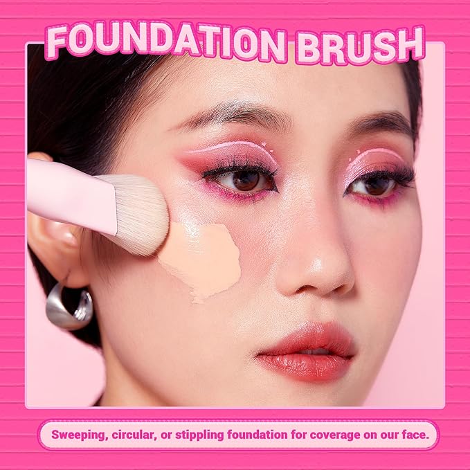 Jessup Foundation Brush and Concealer Brush, Pink Makeup Brushes Set 2Pcs Premium Synthetic Face Make up Brushes for Liquid Cream, T497-GlimoraGlow