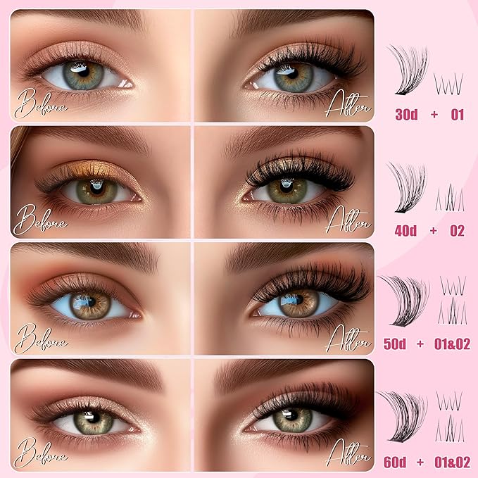 CCODDY Lash Clusters Kit - False Eyelash with Bottom Lashes - 748 Pieces - Black, Synthetic, Lightweight & Soft Fibers - D Curl Upper & 5-7MM Bottom - No Adhesives Included-GlimoraGlow