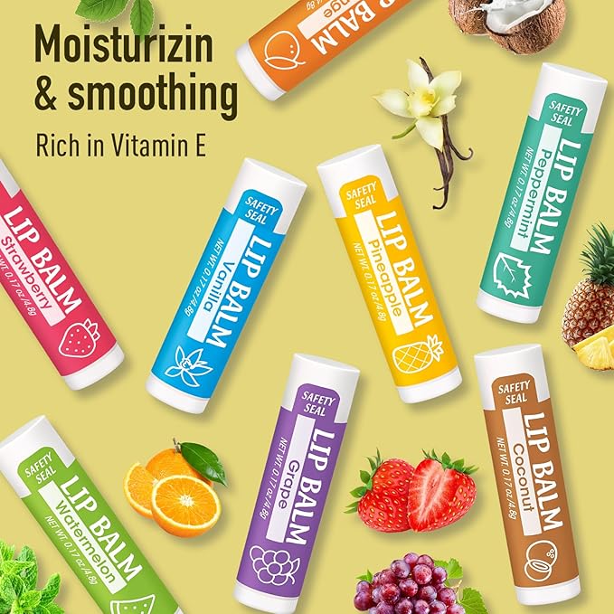 128 Pack Lip Balm, Natural Lip Balm Bulk with Vitamin E and Coconut Oil, Moisturizing Lip Balm for Dry Cracked Lips, Lip Balm for Stocking Stuffers - 8 Flavors-GlimoraGlow