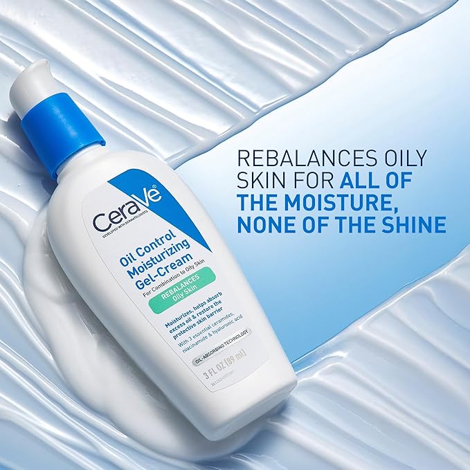 CeraVe Oil Control Moisturizing Gel-Cream, Face Moisturizer for Oily Skin, Niacinamide, Hyaluronic Acid & Oil Absorbing Technology To Rebalance Oily Skin, Non-Comedogenic, Fragrance Free & Oil-Free-GlimoraGlow