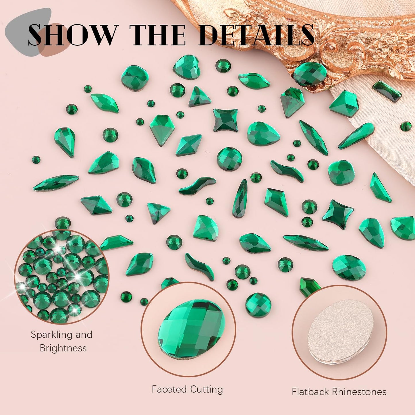 1680Pcs Emerald Green Glass Nail Rhinestones 180Pcs Multi Shapes Flatback Nail Gems + 1500Pcs 1.5-4mm Round Crystal, Manicure Nail Charms Diamond Gemstone for Acrylic Nails Decoration-GlimoraGlow