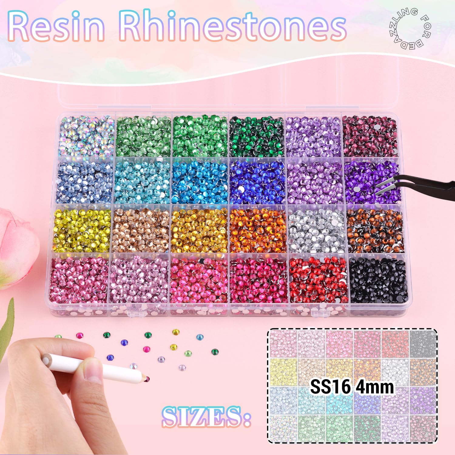 12600Pcs Resin Rhinestones for Bedazzling with 3Pcs B7000 Jewelry Glue, Multicolor 4mm Flatback Gems Rhinestones for Crafting, Clothing Tumblers Mugs Shoes Fabric Decor Nail Art-GlimoraGlow