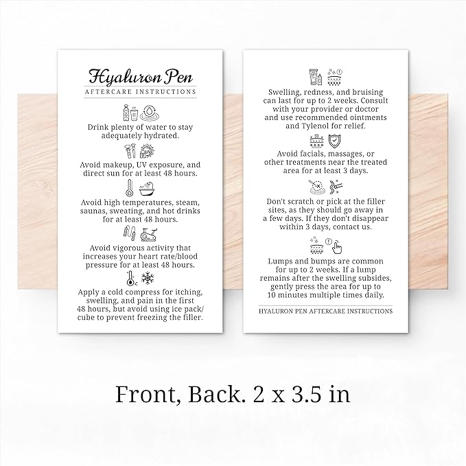 100 Pack - Premium Hyaluron Pen Lip Filler Aftercare Instructions Card 2 x 3.5" Accessories Supplies Kit Care - HP07A100_N-GlimoraGlow