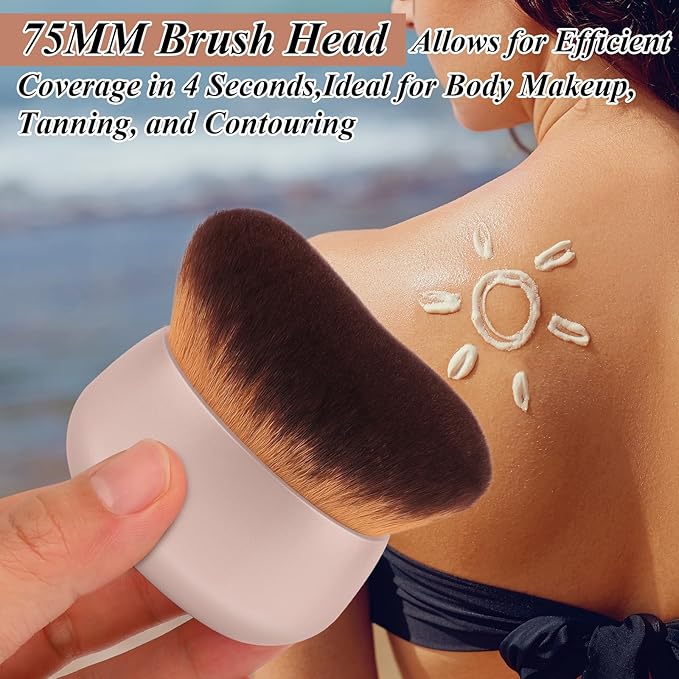 75MM Extra Large Self Tanner Kabuki Makeup Brush – Ultra Soft Dense Vegan Bristles for Body Makeup, Bronzer & Foundation–Applies Tanning Mousse, Lotion & Self Tanner–Khaki, Wet & Dry-GlimoraGlow