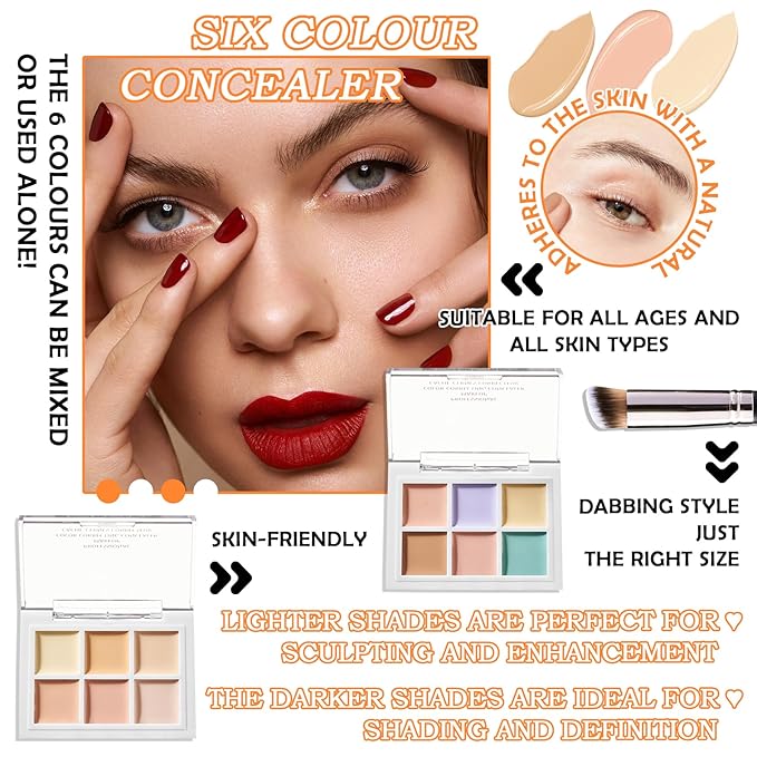 12 Colors Correcting Concealer Contour Makeup Palette, 6 in 1 Color Corrector Palette,Highlighting Concealer Palette Contouring Liquid Foundation Makeup Kit with Brush（2PCS）-GlimoraGlow