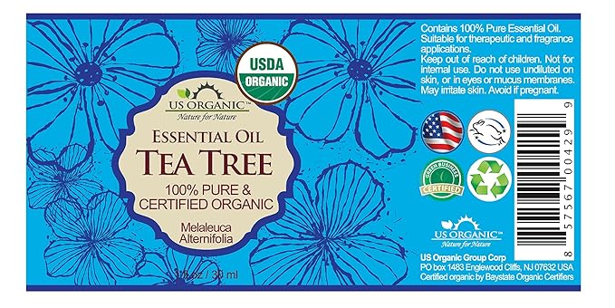 US Organic 100% Pure Tea Tree Essential Oil, Steam Distilled, USDA Certified Organic, for Hair, Skin, Scalp, Foot, Toenails, and More. Sourced from South Africa, Undiluted, Non-GMO (30 ml)-GlimoraGlow