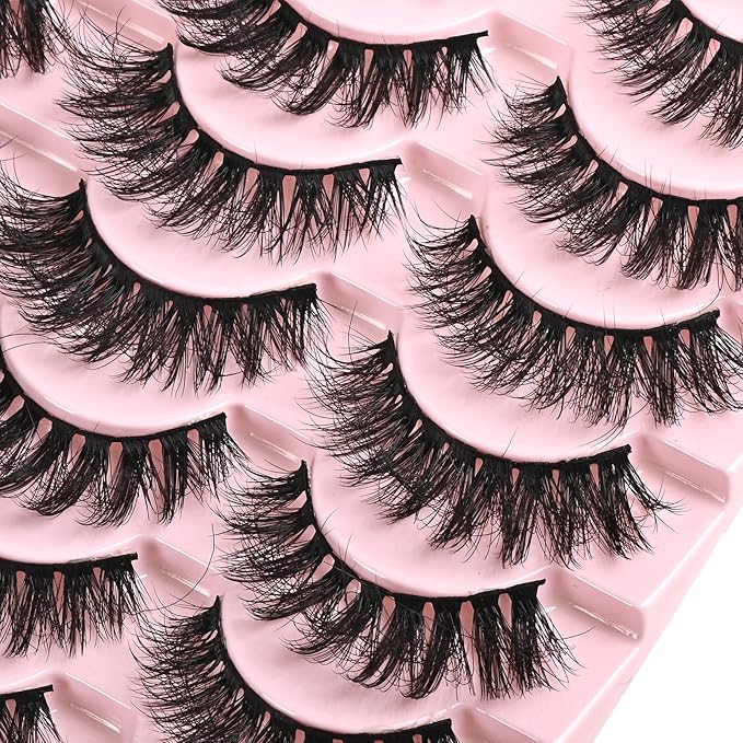 FARRED Wispy Lashes Hybrid Mink Eyelashes 14 Pairs Short Cat Eye Natural Fluffy False Eyelashes Faux Mink Strip Eye Lashes Pack for Daily Makeup (F18 | 8-14 mm)-GlimoraGlow