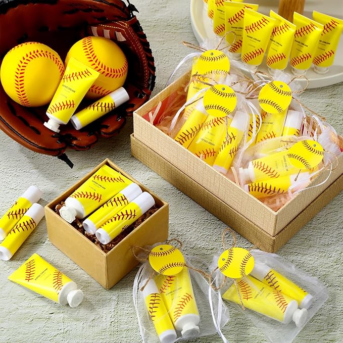 144 Pcs Softball Lip Balm Hand Cream Set Softball Accessories Softball Party Favors Including 36 Softball Lip Balm 36 Moisturizing Hand Cream 36 Bags 36 Softball Cards and Ropes for Kids Gifts-GlimoraGlow