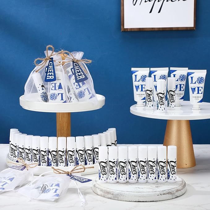 144 Pcs Blue Cheer Favors Natural Bulk Lip Balm and Hand Cream Set, Include 36 Lip Balm 36 Moisturizing Hand Cream 36 Bags 36 Card and Rope cheer accessories for Team Sports Party Supplies-GlimoraGlow