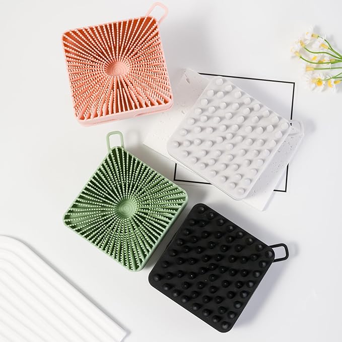 2 PC Silicone Exfoliating Body Scrubber, Silicone Body Shampoo Brush, Soft Silicone Loofah for Sensitive Skin, Shower Silicone Hair Scalp Massager, Easy to Clean, Lather Well(Black&Green)-GlimoraGlow