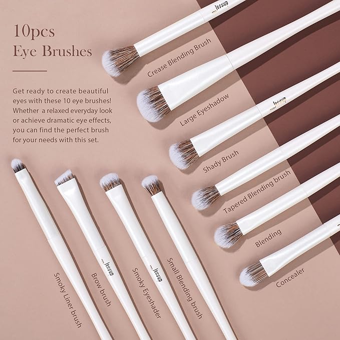 Jessup Makeup Brushes Set 14pcs Make up Brushes Premium Synthetic Foundation Concealer Blush Contour Powder Eye Shadow Blending Brush, Pearl White T343-GlimoraGlow