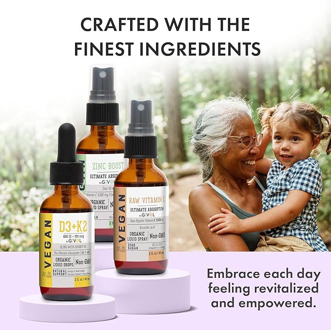 Immunity Support Pack - Raw Vitamin C, D3 & K2 Liquid, Zinc Picolinate - Premium Heart Health Vitamins w/Essential Minerals, Antioxidant Properties, & Cardiovascular Benefits - 180 Days Supply-GlimoraGlow