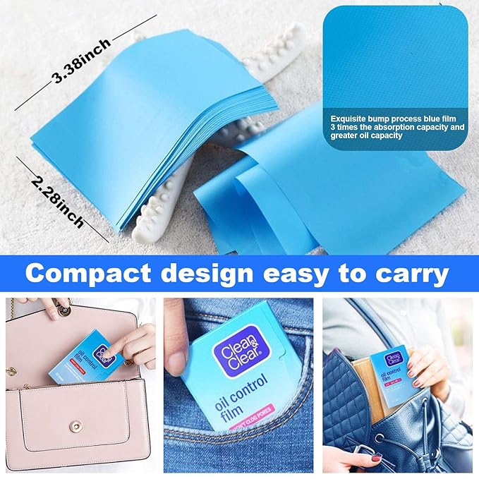 Oil Absorbing Tissues Oil Control Film, Oil Blotting Paper Same Series with Clean & Clear Oil Absorbing Facial Sheets for Oily Skin, 60 sheets Blue + 50 sheets Pink-GlimoraGlow