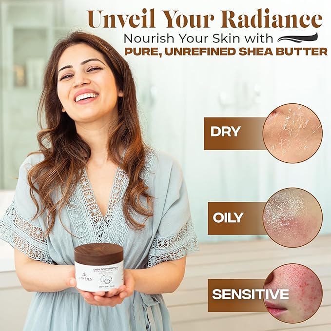 AZMERA Handcrafted Whipped Shea Body Butter – Unscented Moisturizer for Dry, Sensitive Skin with Argan Oil & Vitamin E – Vegan, Non-Greasy Whipped Body Butter for Women & Men – 8.82 oz-GlimoraGlow