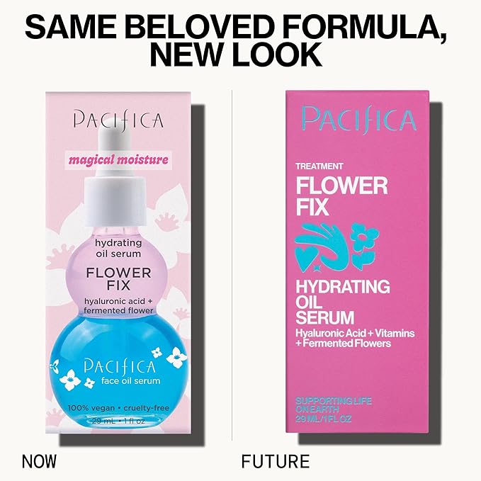 Pacifica Face Oil Serum - Flower Fix Bi-Phase Hydrating Skin Barrier - w/Hyaluronic Acid & Natural Botanical Ingredients - for Dry Sensitive Skin Vegan & Cruelty-Free Dermatologist Approved-GlimoraGlow