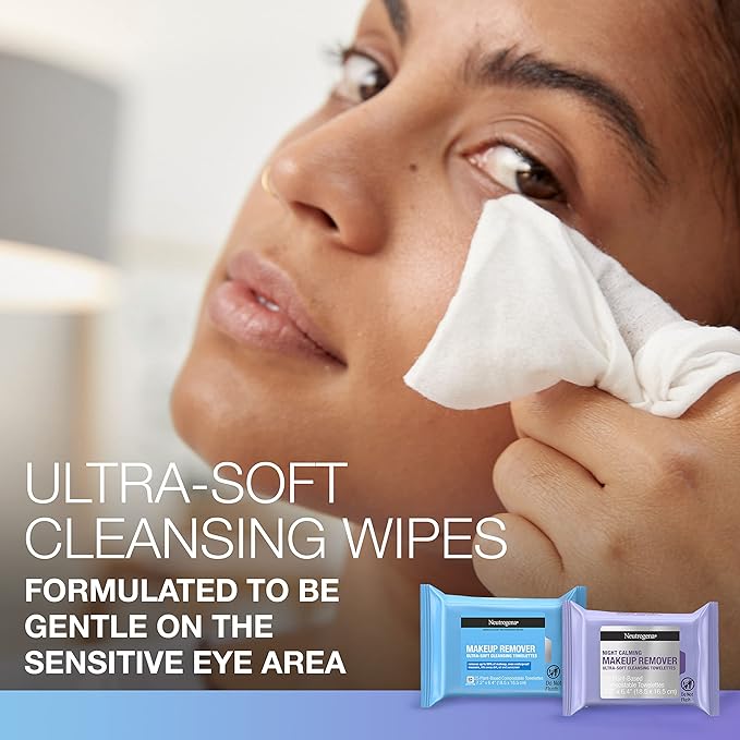 Neutrogena Day & Night Wipes, Makeup Remover Face Cleansing Towelettes & Night Calming Facial Cloths, 100% Plant Based Fibers Wipe Away Dirt, Alcohol-Free, 3 Packs of 25 ct, 75 ct-GlimoraGlow
