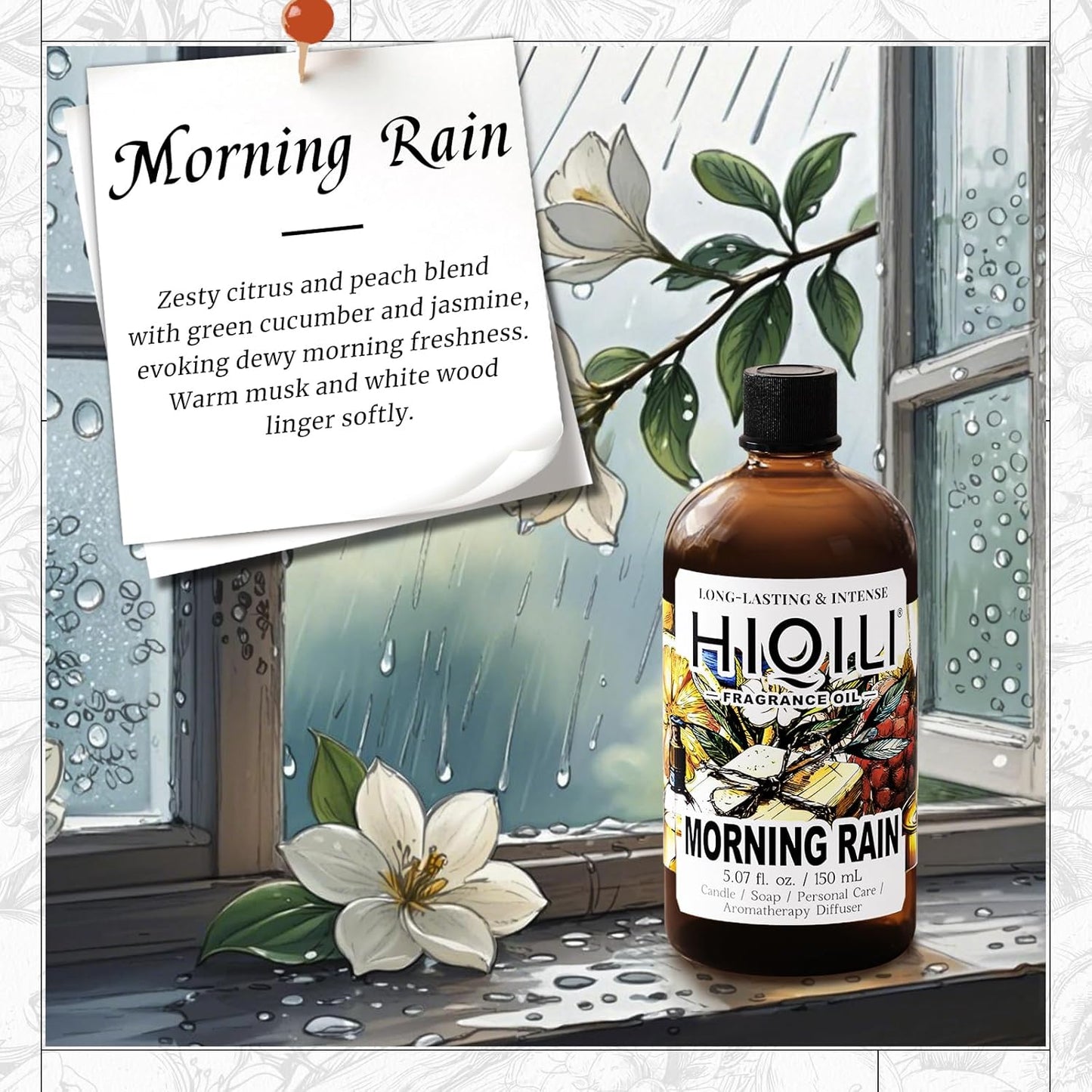 HIQILI Morning Rain Fragrance Oil for Soap, Candle & Hair Conditioner Making, Fresh Scent for Home, Car Diffuser - 5.07 Fl Oz-GlimoraGlow