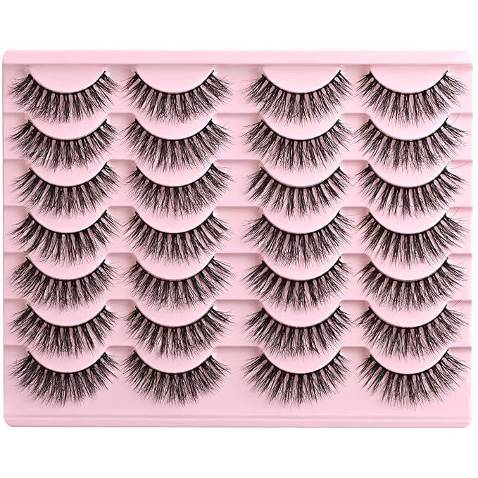 FARRED Natural Eyelashes Wispy Lashes Short False Eyelash Small Cat Eye Fake Lashes Full Pestañas Sets for MUA and Beginners Daily Makeup (F2 | 7-14mm)-GlimoraGlow