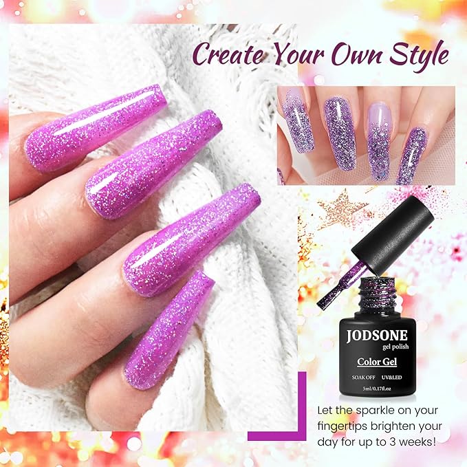 JODSONE 23 Bottles of Glitter Colorful and Elegant Gel Polish kit with 3 Bottles of Matte and Glossy Top Coat Base Coat Gel Nail Set-GlimoraGlow